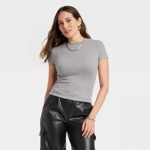 ❥a new day: Women's Slim Fit Short Sleeve Ribbed T-Shirt - Heather Gray